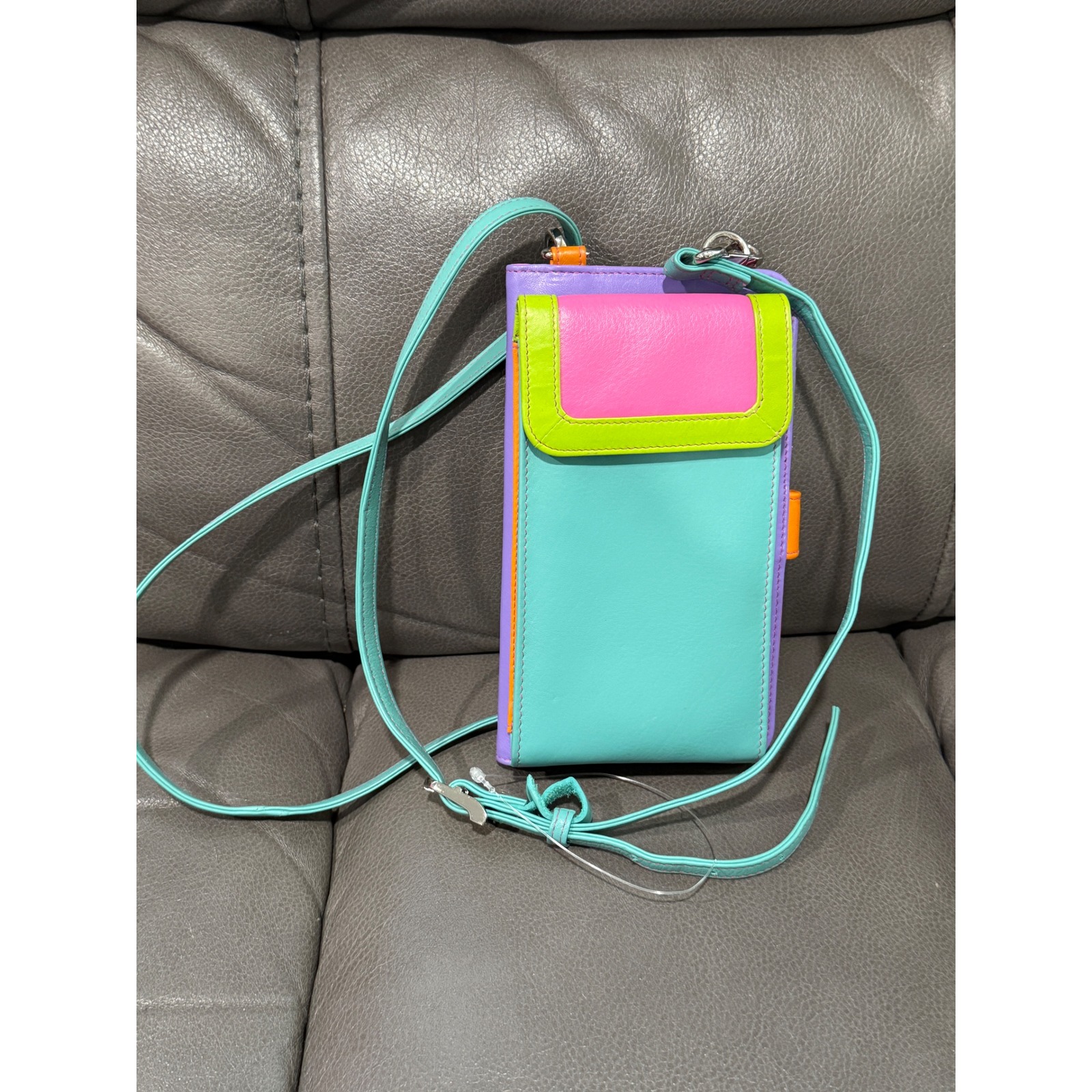 Ili New York Leather Rfid Blocking Wallet Wristlet Phone Bag Multi Color Leather